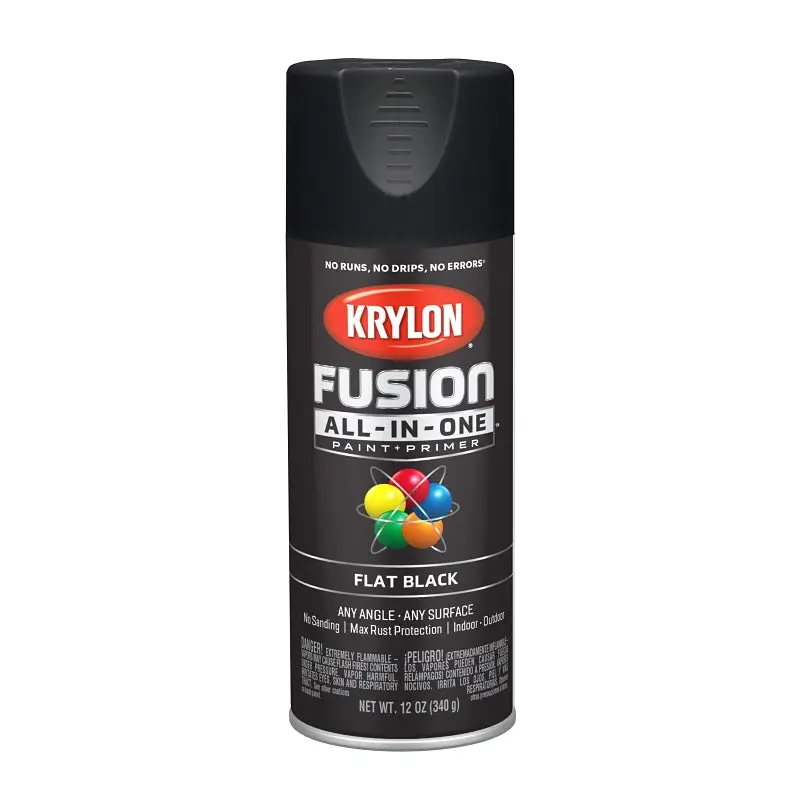 Krylon K02728007 Spray Paint, Flat, Black, 12 oz, Can
