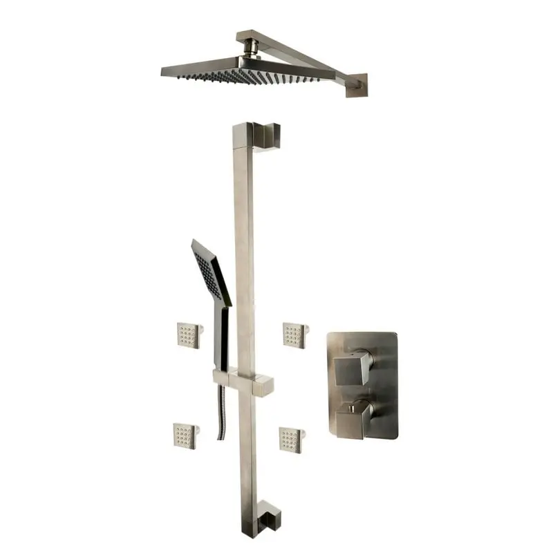 1-Spray Dual Showerhead and Handheld Showerhead with Body Sprays in Brushed Nickel