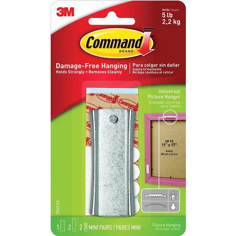 Command 17047ES Picture Hanger, 5 lb, Metal, Silver