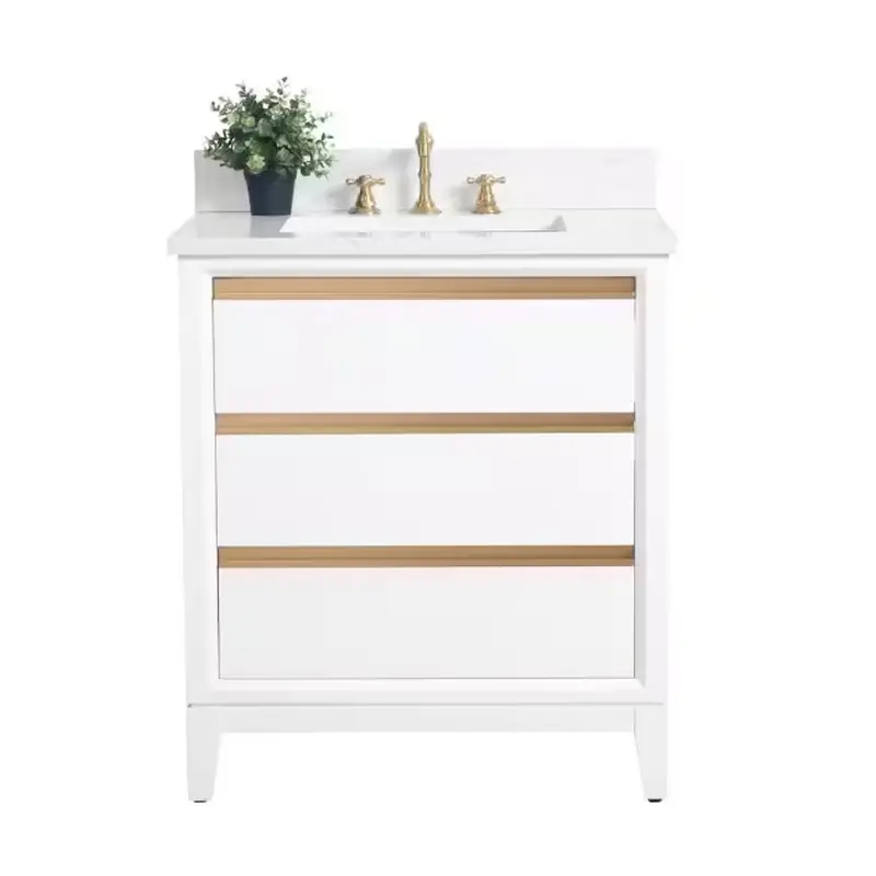 30 in. W x 22 in. D x 34 in. H Single Sink Bathroom Vanity in White with Engineered Marble Top