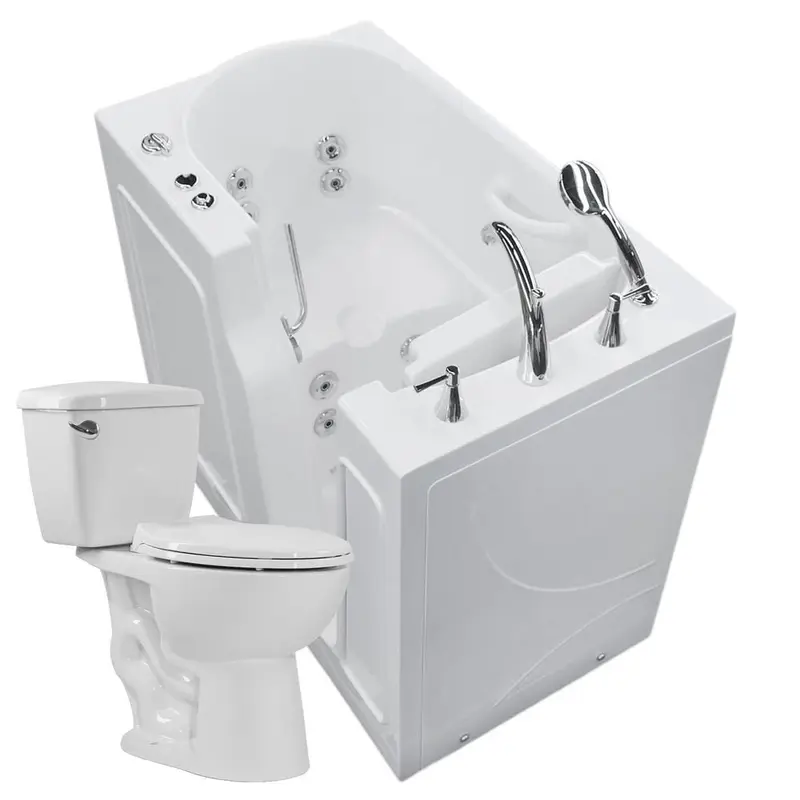 45.75 in. Walk-In Whirlpool Bathtub in White with 1.28 GPF Single Flush Toilet