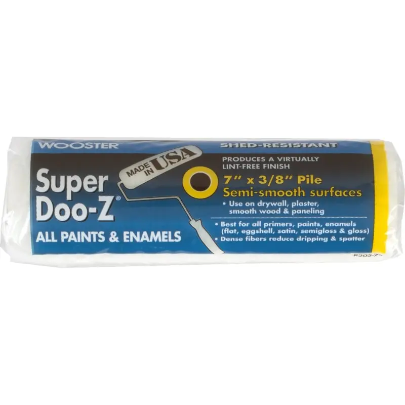 Wooster R205-7 Roller Cover, 3/8 in Thick Nap, 7 in L, Woven Fabric Cover, White