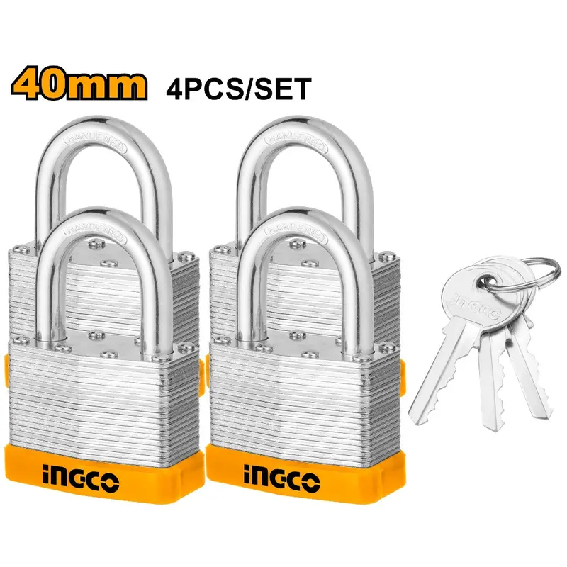 Ingco 40mm Industrial 4pcs Key-Alike Laminated Padlock Set | DLPK04004