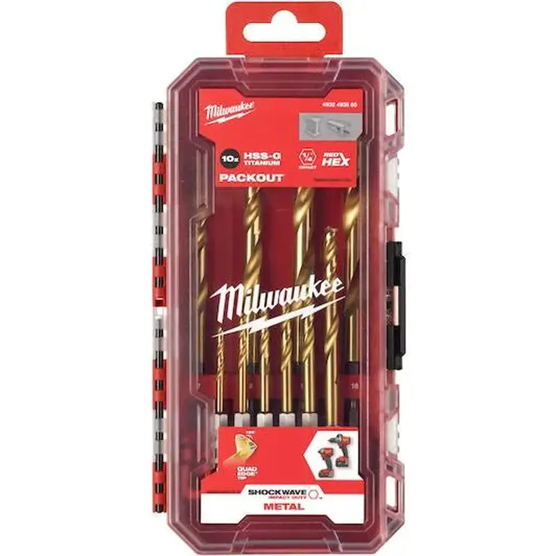 MilwaukeeShockwaveRedHexHSSTiNMetalDrillBitSet10pc