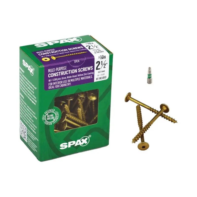 #10 x 2-1/2 in. T-Star Plus Drive Washer / Wafer Head Partial Thread Yellow Zinc Coated Cabinet Screw (75 per Box)