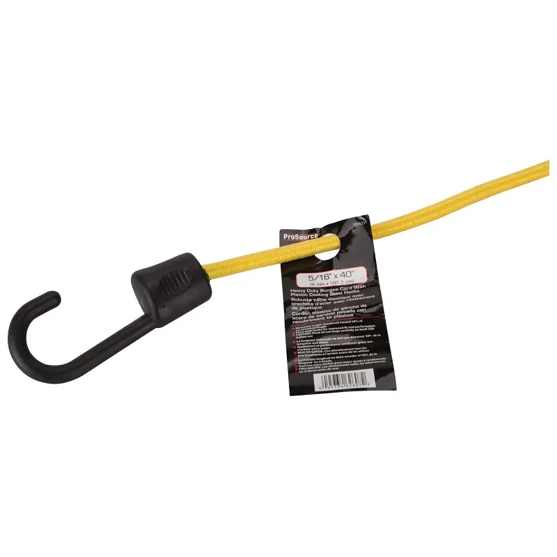ProSource FH64084 Stretch Cord, 8 mm Dia, 40 in L, Polypropylene, Yellow, Hook End