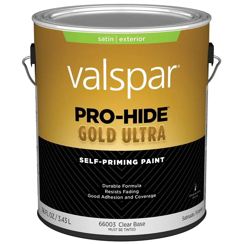 Valspar Pro-Hide Gold Ultra 6600 028.0066003.007 Latex Paint, Acrylic Base, Satin Sheen, Clear Base, 1 gal