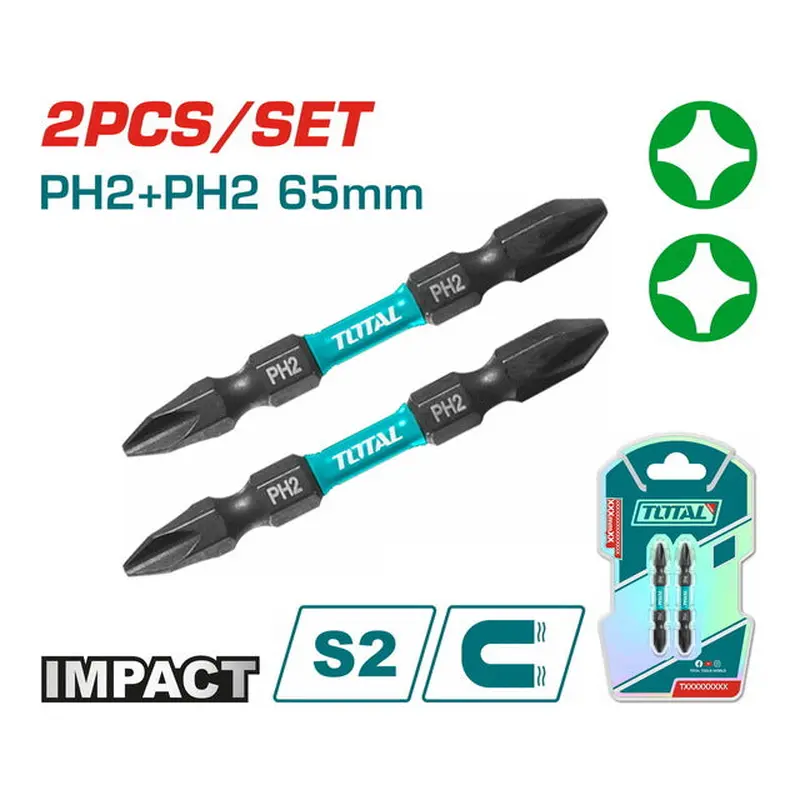 TOTAL Impact screwdriver bits ?H2 PH2 65mm 2pcs (TACIM72PH265)