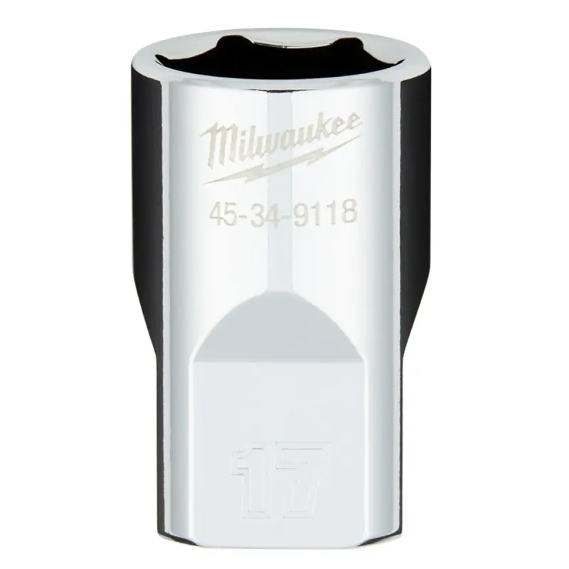 Milwaukee 45-34-9118 Socket, 17 mm Socket, 1/2 in Drive, 6-Point, Chrome Vanadium Steel, Chrome