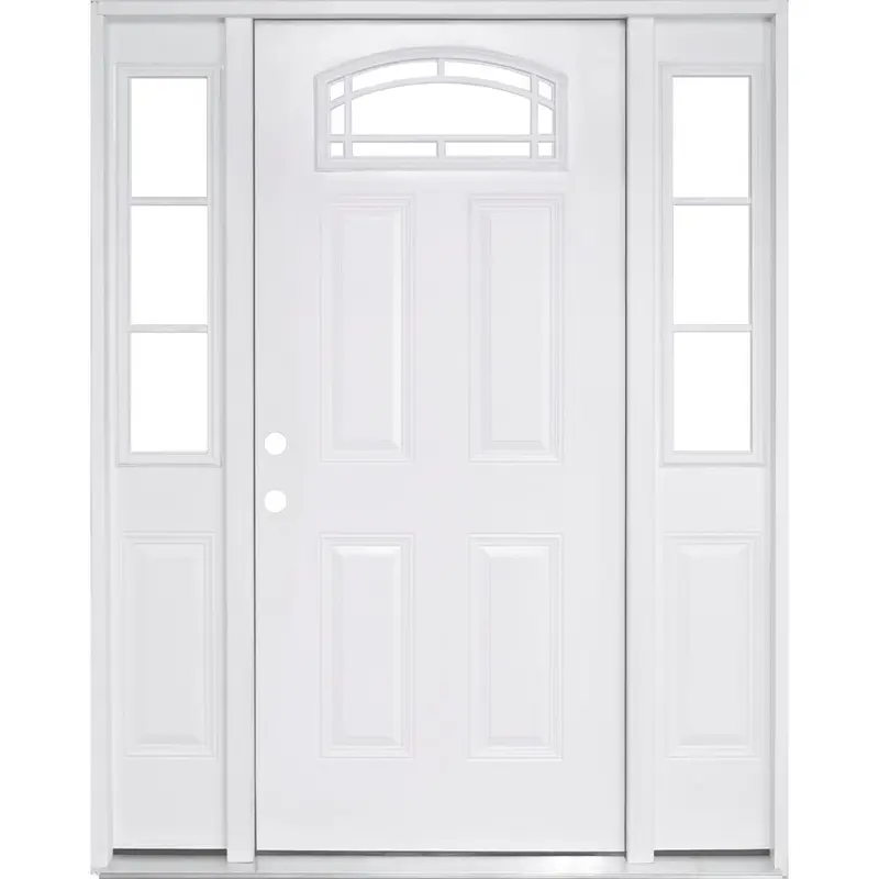 72 in. x 80 in. Camber Top Primed White Steel Prehung Front Door with 16 in. 3 Lite Sidelites RH 6-9/16 in. FrameWhite Primed / 68 x 80 / Right-Hand/Inswing