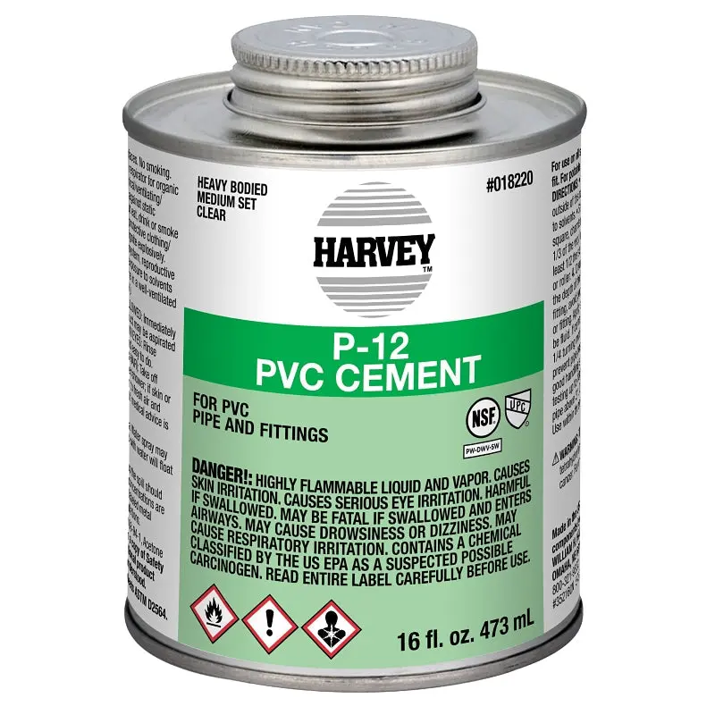 Harvey 18220-12 Solvent Cement, 16 oz Can, Liquid, Clear