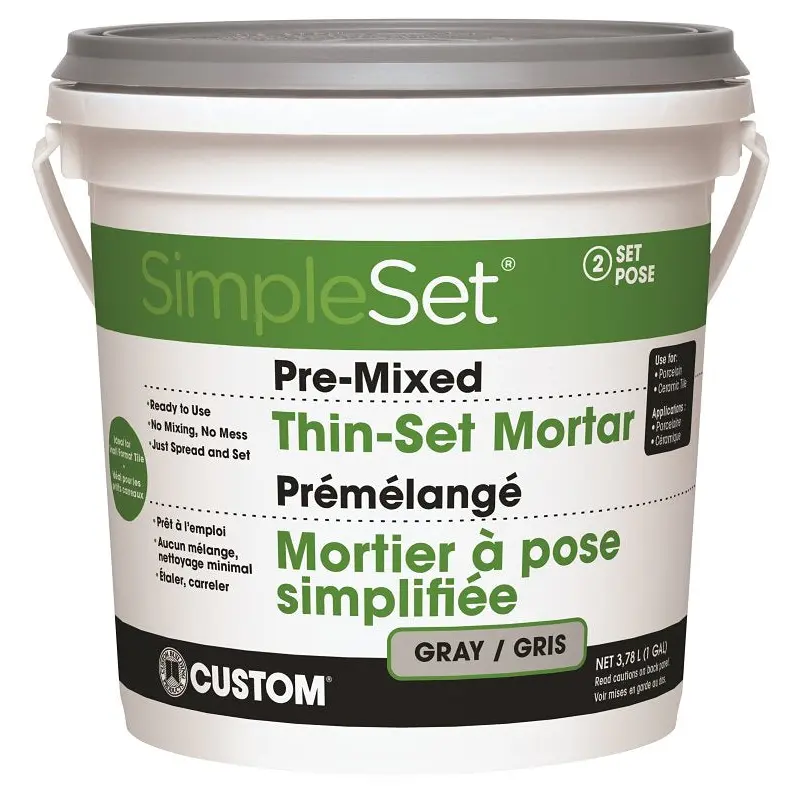 Custom SimpleSet Series CCTTSG1-2 Thinset Mortar, Gray, Paste, 1 gal, Pail
