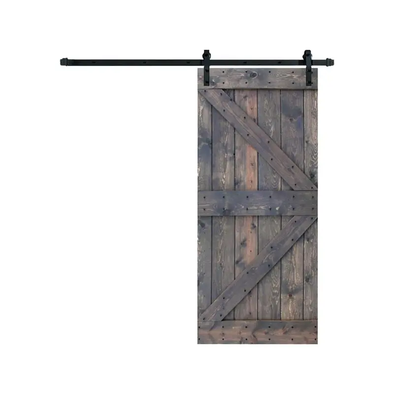 36 in. x 84 in. K Series Smoky Grey Finished Knotty Pine Wood Sliding Barn Door with Hardware KitCarbon Gray / Finish / 36 x 84 / Black