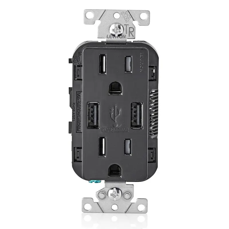 3.6A USB Dual Type A In-Wall Charger with 15 Amp Tamper-Resistant Outlets, BlackLight Gray / .4 / 1