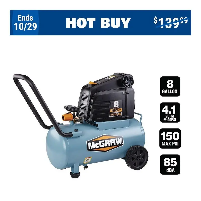 8 gallon 1.5 HP 150 PSI Oil-Free Portable Air Compressor