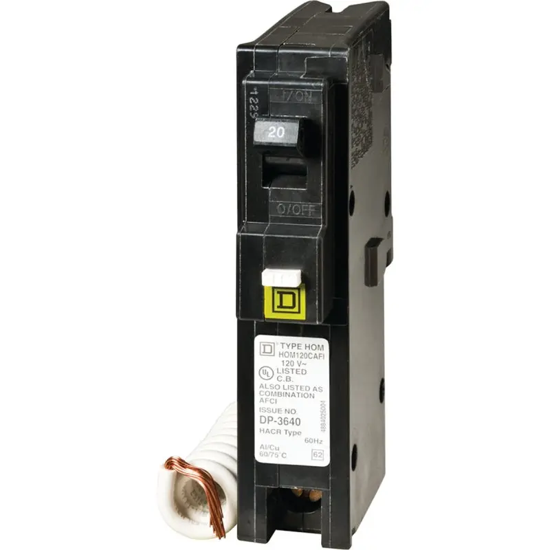 Square D HOM120CAFIC Circuit Breaker, AFCI, Combination, 20 A, 1 -Pole, 120 V, Fixed Trip, Plug Mounting