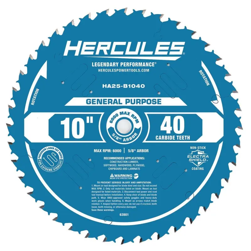 10 in., 40T General Purpose Circular Saw Blade with Electra Shield Coating