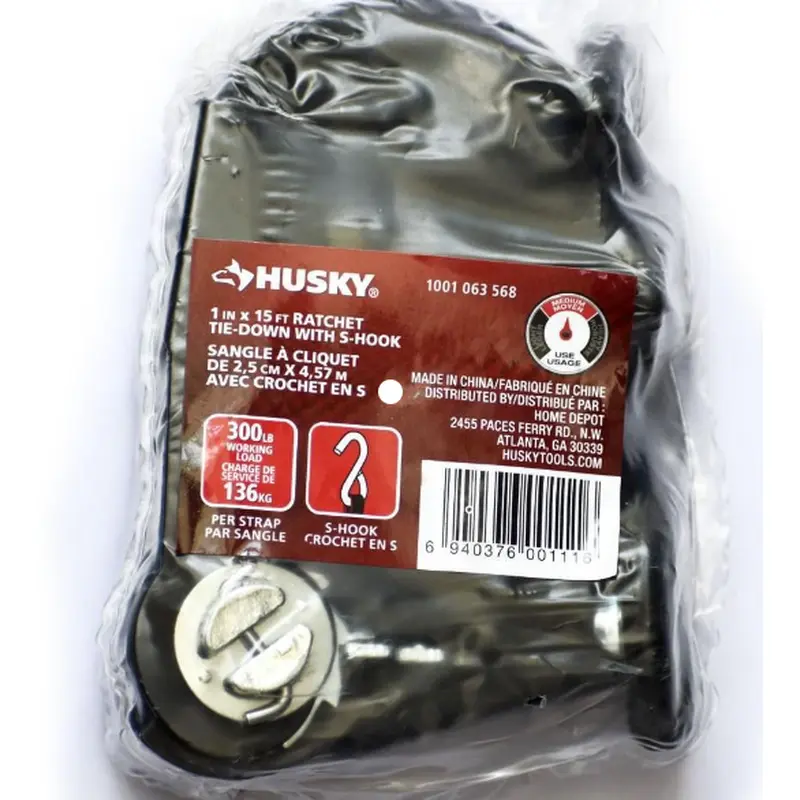 1 in. x 15 ft. Ratchet Tie-Down with S Hooks