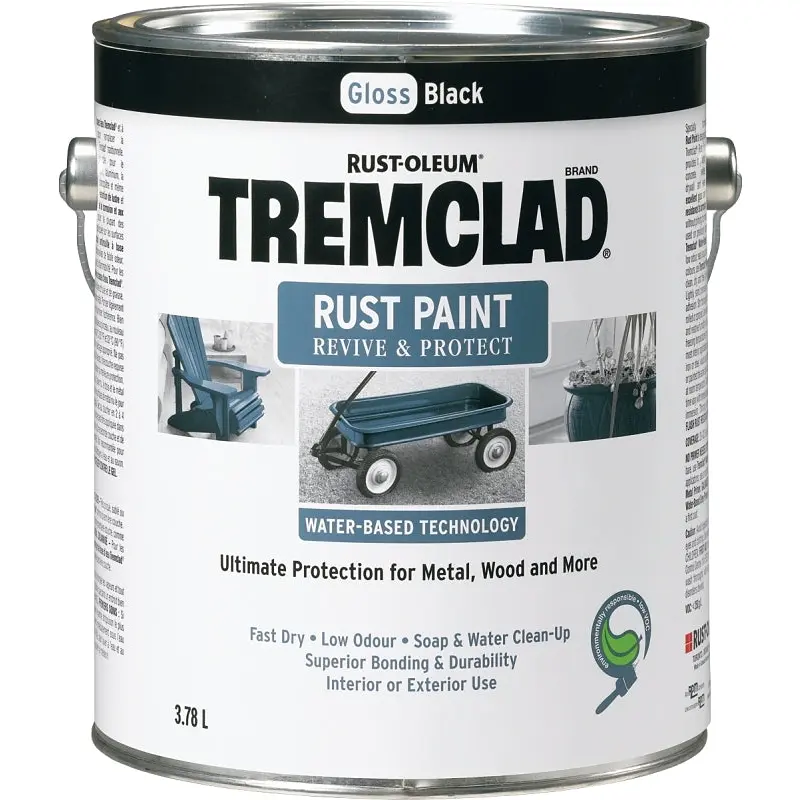 Tremclad 26026WB155 Rust Preventative Paint, Water, Gloss, Black, 3.78 L, Can, 350 sq-ft Coverage Area