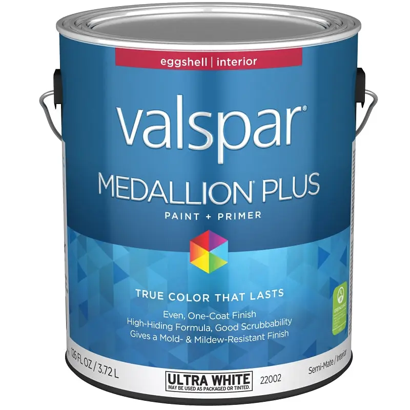 Valspar Medallion Plus 2200 028.0022002.007 Latex Paint, Acrylic Base, Eggshell Sheen, Ultra White Base, 1 gal, Can