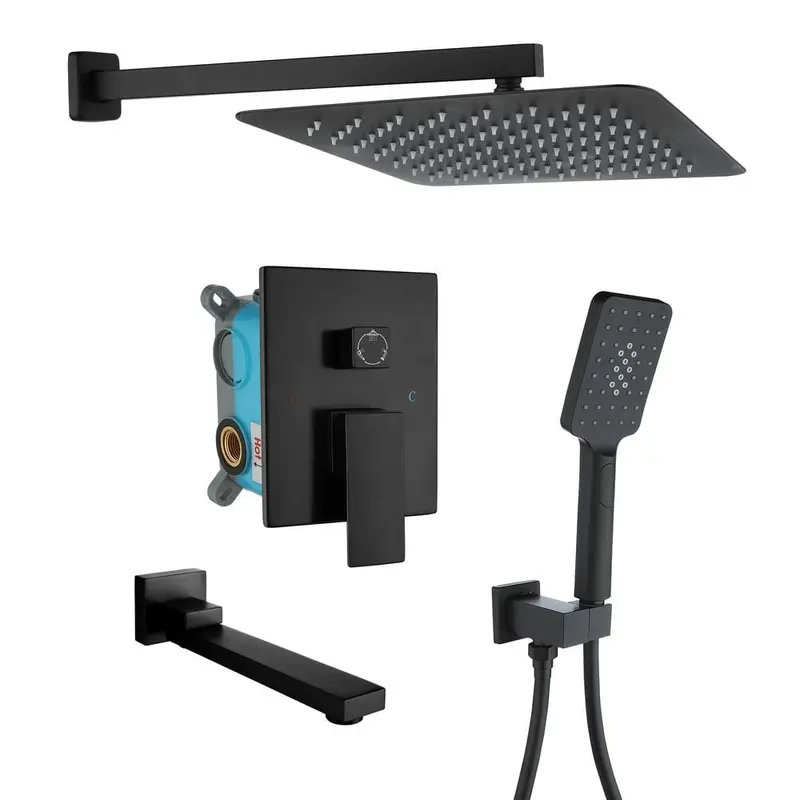 3-Spray with 2.5 GPM 10 in. 3 Functions Tub Wall Mount Dual Shower Heads in Spot in Matte Black (Valve Included)