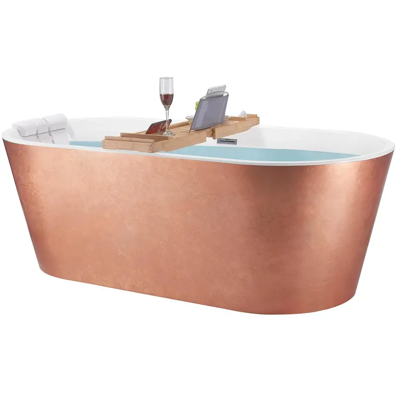 67 in. Foil Acrylic Tub for Bathroom - Flat Bottom Stand Alone Bathtub in Glossy Copper