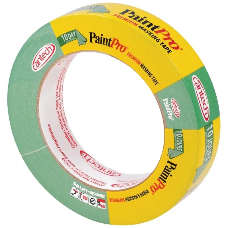 Cantech PaintPro 309 Series 309-24 Masking Tape, 55 m L, 24 mm W, Crepe Paper Backing, Green