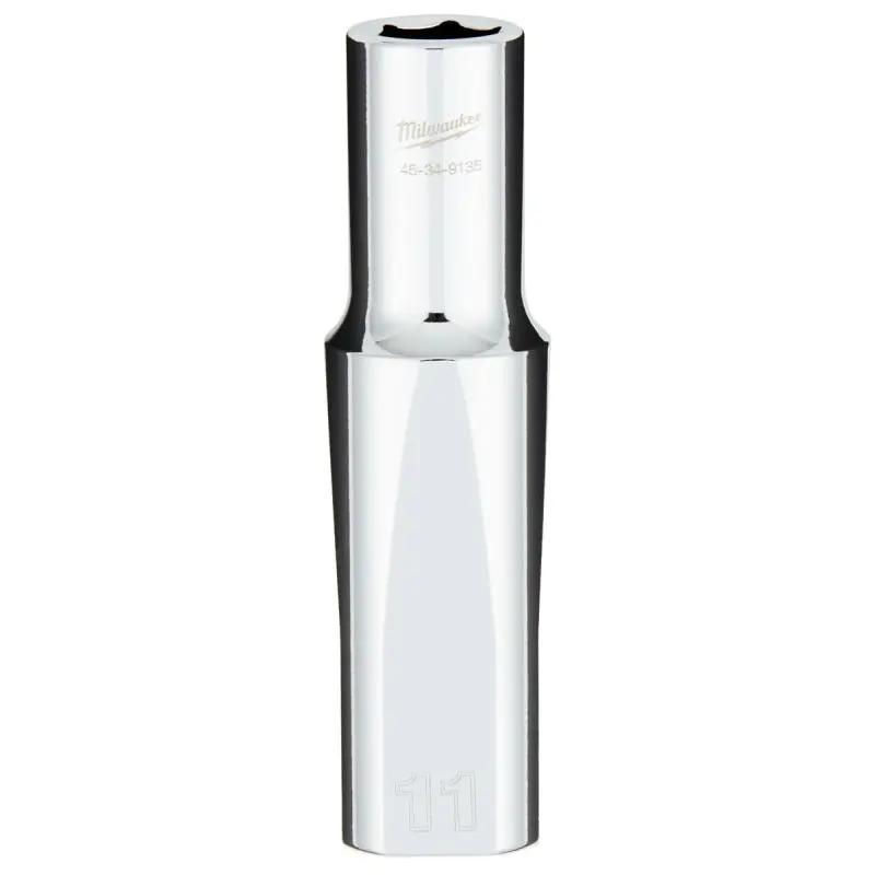 Milwaukee 45-34-9135 Socket, 11 mm Socket, 1/2 in Drive, 6-Point, Chrome Vanadium Steel, Chrome