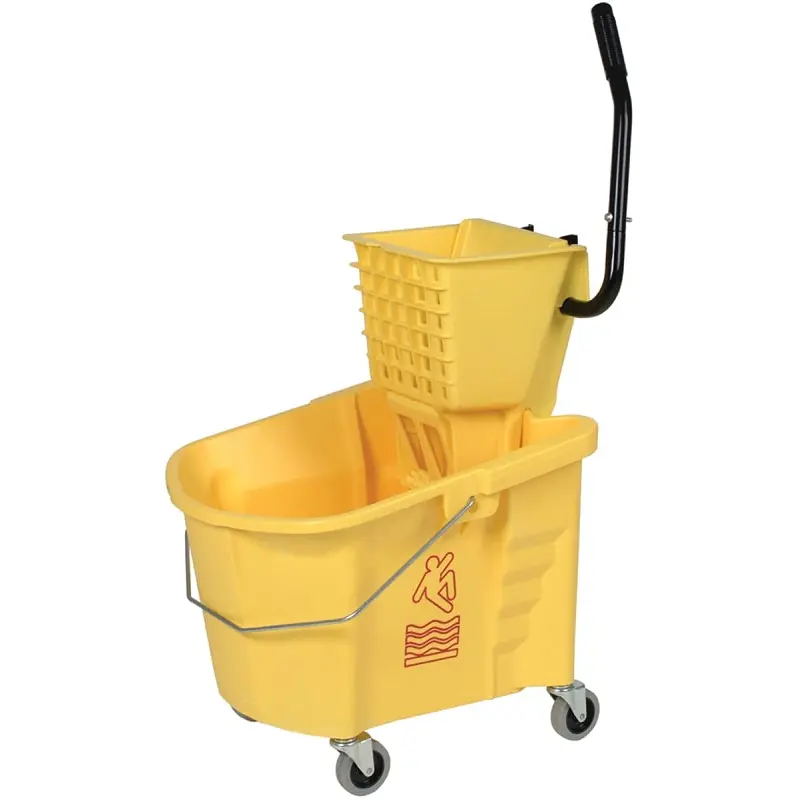 Continental Commercial Splash Guard 335-312YW Mop Bucket Combo, 35 qt, Plastic Bucket/Pail, Plastic Wringer, Yellow