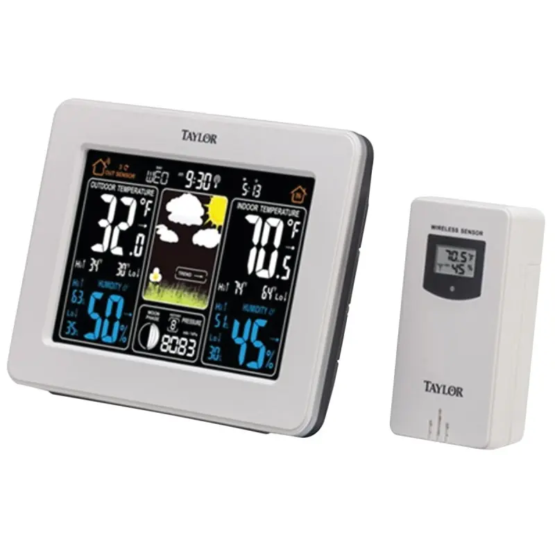 Taylor 1736 Weather Forecaster, Battery, 122 deg F, 20 to 95 % Humidity Range, LCD Display, White