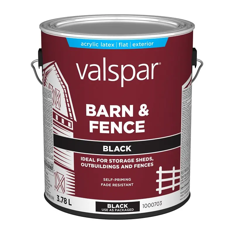 Valspar 029.1000703.007 Barn and Fence Exterior Self-Priming Paint, Water, Gloss, Black, 1 gal