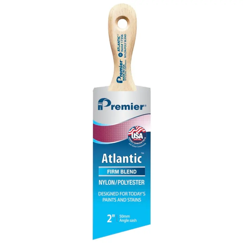Premier Atlantic 17356 Paint Brush, 2 in W, Short Sash Brush, 2-11/16 in L Bristle, Nylon/Polyester Bristle