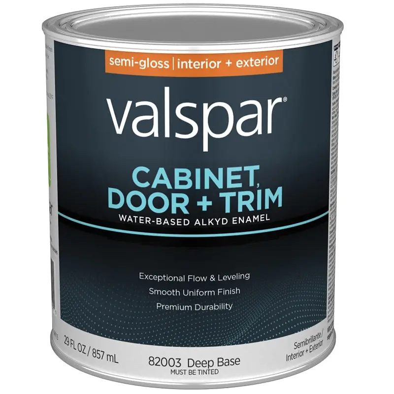 Valspar 8200 028.0082003.005 Cabinet, Door and Trim Paint Enamel, Water Base, Semi-Gloss Sheen, Deep Base, 1 qt