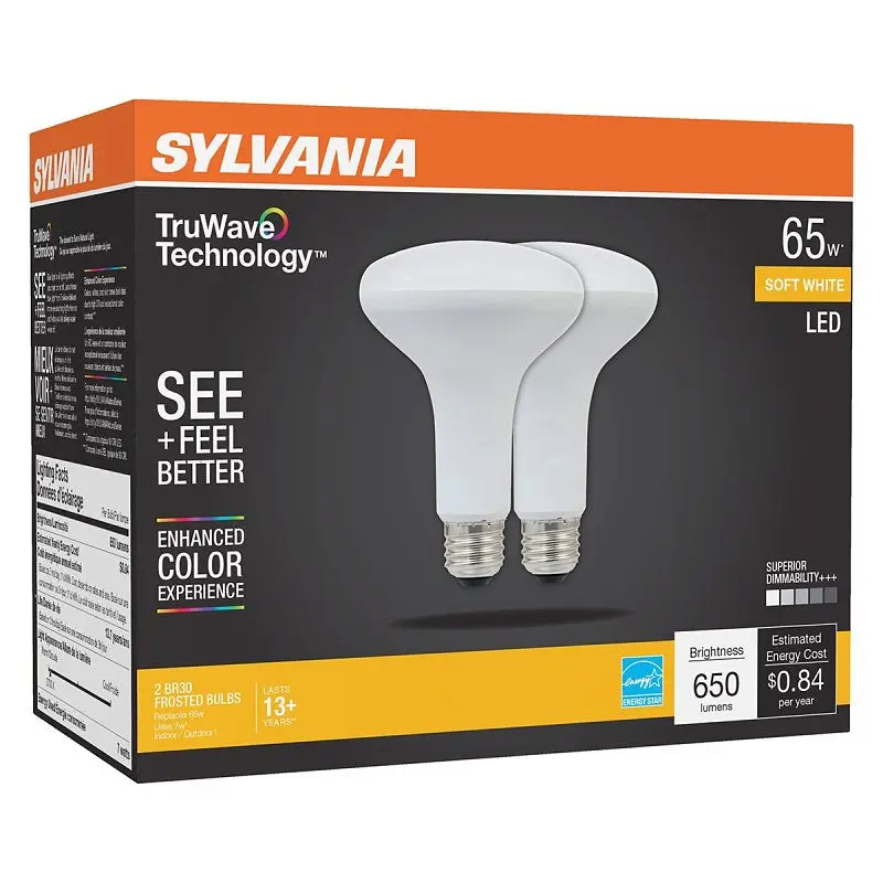 Sylvania 40728 Natural LED Bulb, Spotlight, BR30 Lamp, 65 W Equivalent, E26 Lamp Base, Dimmable, Frosted