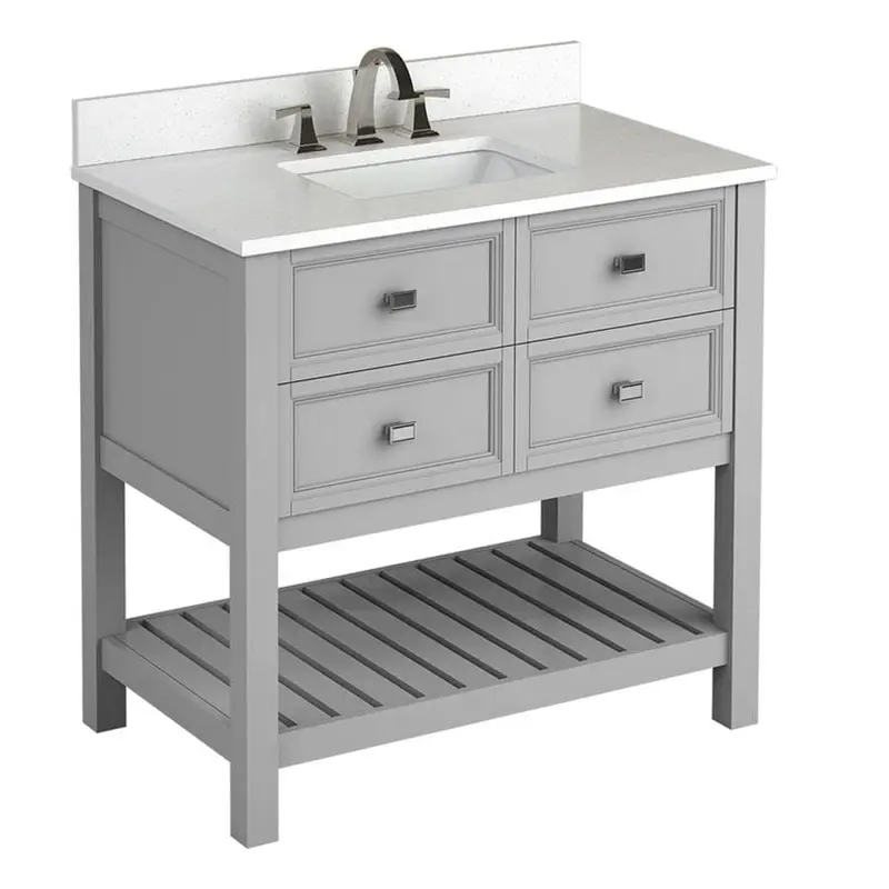 allen   roth Canterbury 36-in Light Gray Single Sink Bathroom Vanity with Terrazzo Engineered Stone TopWhite