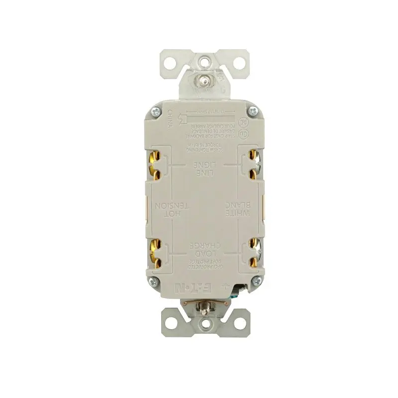 Eaton TRGF20LA Tamper-Resistant GFCI Receptacle, 125 V, 20 A, NEMA: NEMA 5-20R, Back, Side Wiring, Light Almond