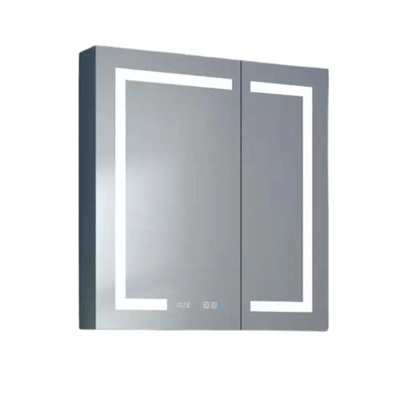 30 in. W x 32 in. H Rectangular Silver Aluminum Recessed/Surface Mount Medicine Cabinet with Mirror LED and Clock