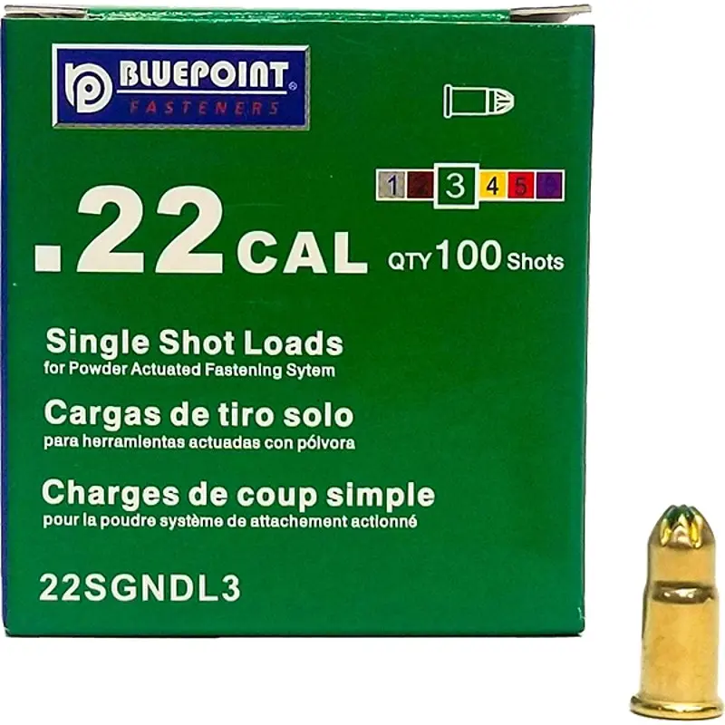 Blue Point Fasteners 22SGNDL3 Low Velocity Single Shot Load, 0.22 Caliber, Power Level: #3, Green Code, 1-Load