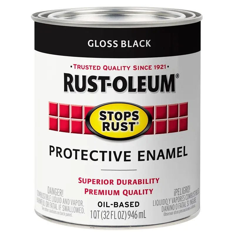 Rust-Oleum 353575 Rust Preventative Paint, Oil, Gloss, Black, 1 qt, 80 to 175 sq-ft Coverage Area