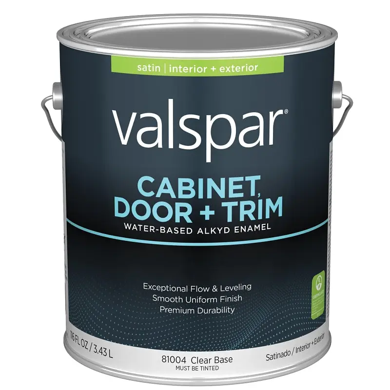 Valspar 8100 028.0081004.007 Cabinet, Door and Trim Paint Enamel, Water Base, Satin Sheen, Clear Base, 1 gal