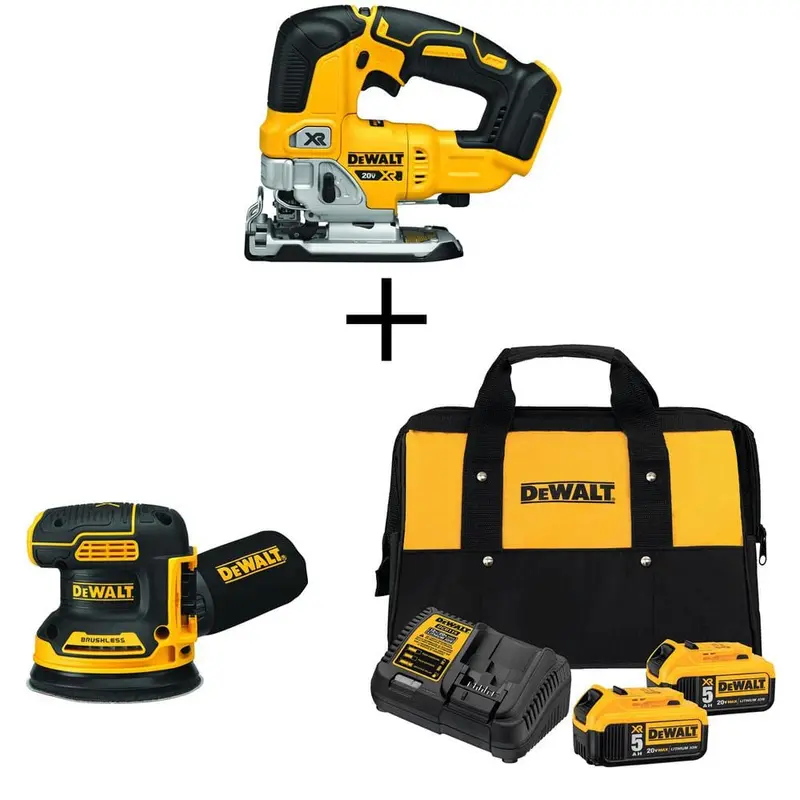 20-Volt MAX Li-Ion Cordless Brushless Jigsaw(Tool-Only) w/ Bonus 5 in. Sander(Tool-Only), Battery 5Ah(2), Charger & Bag5.2 / bundle