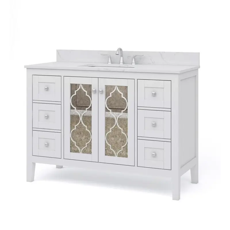allen   roth Everdene 48-in White Single Sink Bathroom Vanity with Carrera White Engineered Stone TopGrey