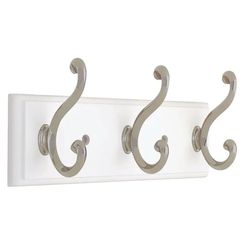 10 in. White and Satin Nickel Scroll Hook RackWhite / Satin Nickel / 0.5 / 35