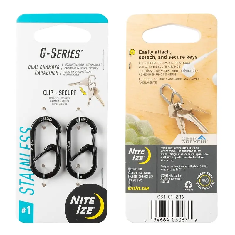 Nite Ize G Series GS1-01-2R6 Dual Carabiner, 1.42 in OAL, Stainless Steel, Black