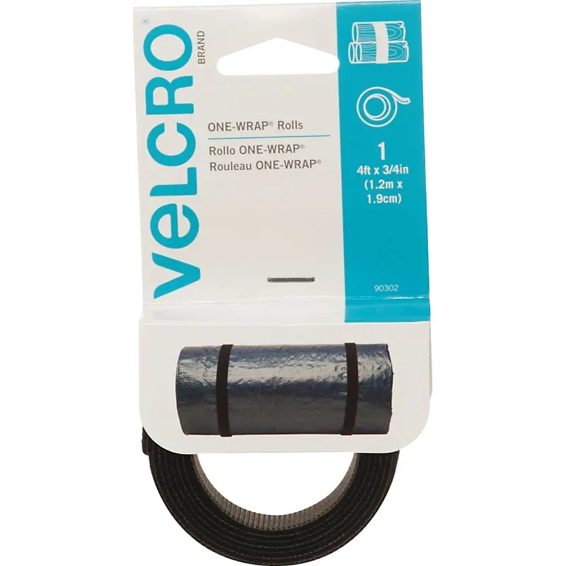 VELCRO Brand One Wrap 90302 Fastener, 3/4 in W, 48 in L, Velcro, Black