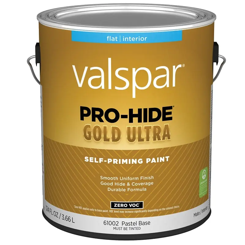 Valspar Pro-Hide Gold Ultra 6100 028.0061002.007 Latex Paint, Acrylic Base, Flat Sheen, Pastel Base, 1 gal