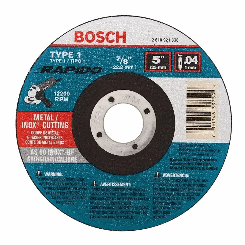 Bosch | TCW1S500 5 In. .040 In. 7/8 In. Arbor Type 1A (ISO 41) 60 Grit Rapido Fast Metal/Stainless Cutting Abrasive Wheel
