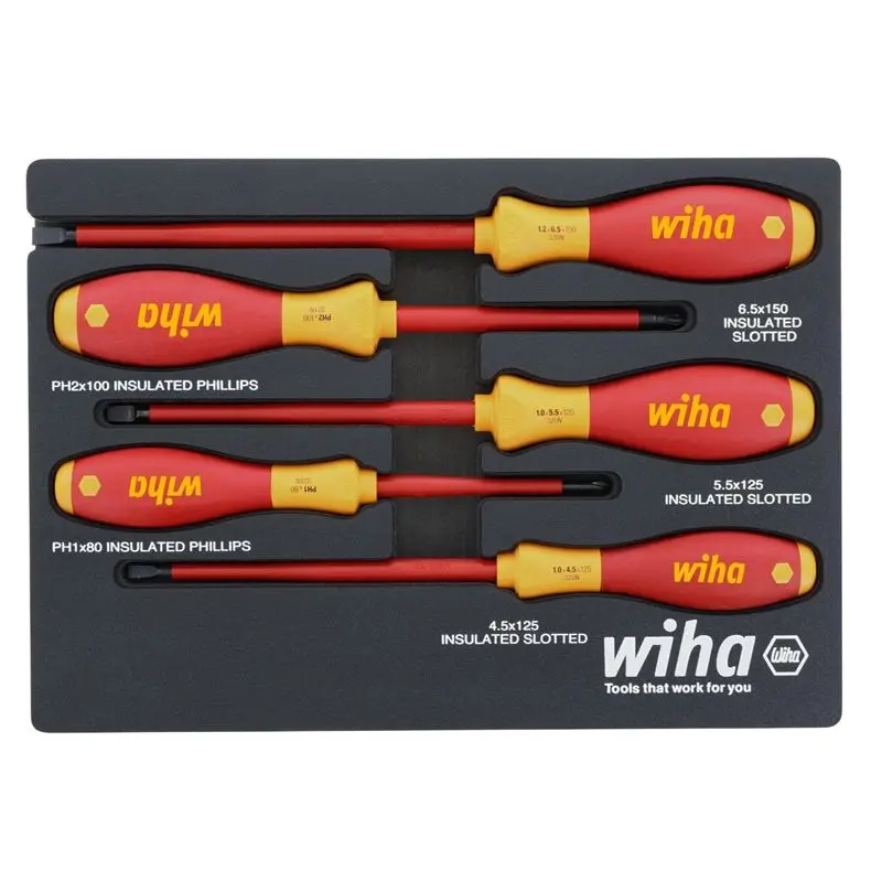 WIHA 32081 5 Piece Insulated SoftFinish Cushion Grip Screwdriver Tray Set