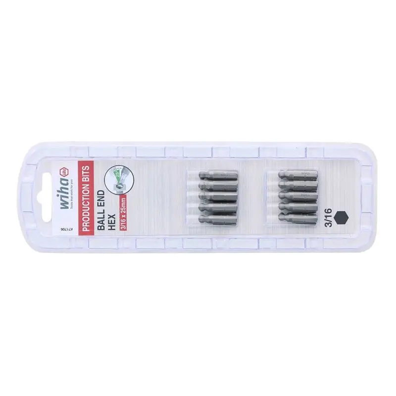 Wiha Ball End Hex Inch Insert Bit 3/16in Pack of 10 Bits