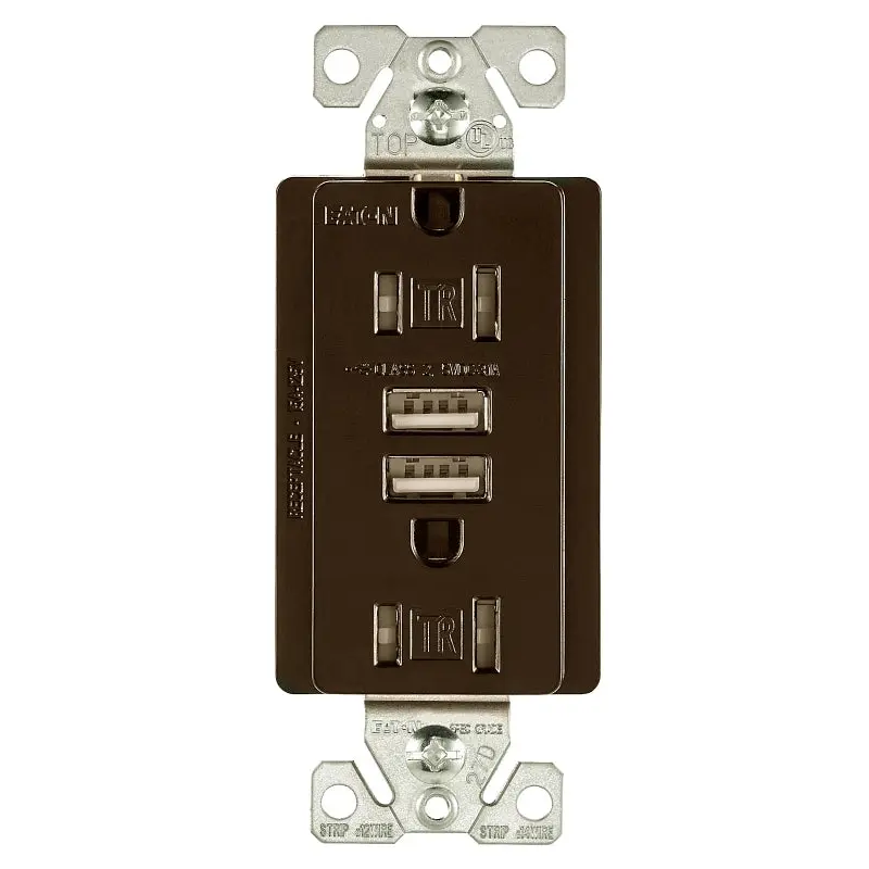 Arrow Hart TR7755RB-K-L Combination USB Receptacle, 2 -Pole, 3.1 A USB, 15 A Receptacle, 2 -USB Port